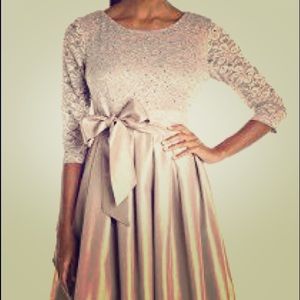 Taupe sequin/lace ball gown.